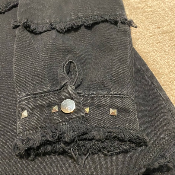{Zara} Oversized Black Denim Silver Studded Jacket ~ Size Small - Picture 11 of 16